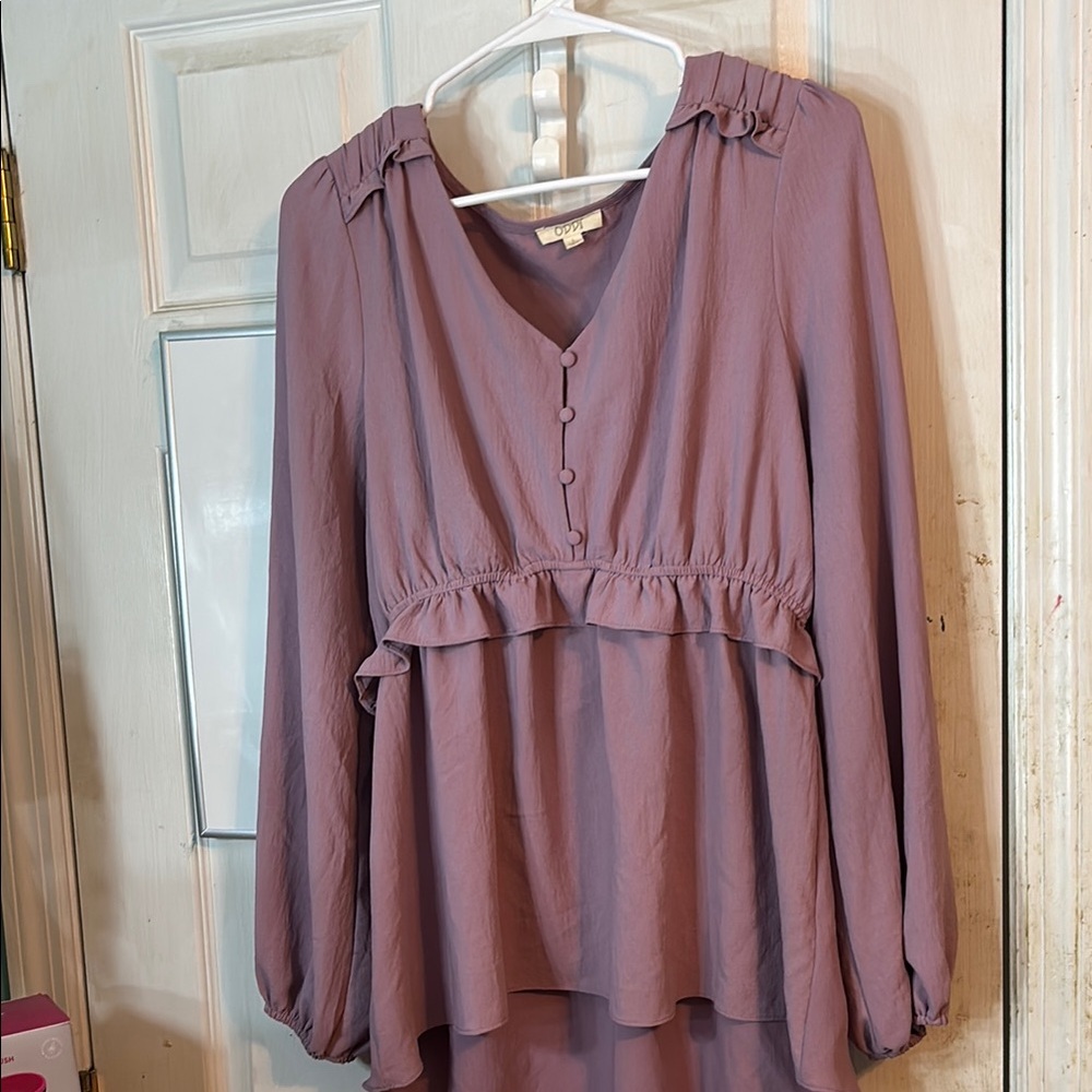 ODDY Mauve Long Sleeve Ruffle Peplum Blouse